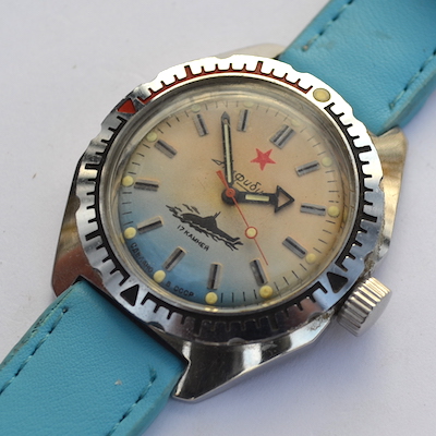Каталог часы советские Амфибия голубой ремешок
