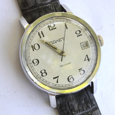 Фото часы Полет 23 камня СССР белый циферблат хром автоподзавод