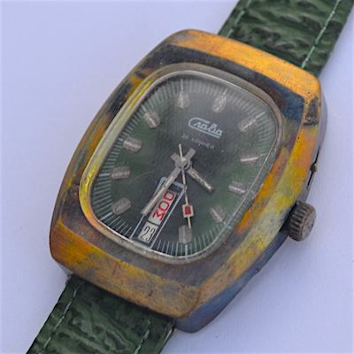 Фото часов СССР Слава 2428 зеленый циферблат корпус бочка