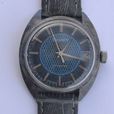 Наручные часы СССР ручной работы Полет синие 17 kamney